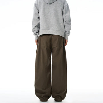 100% Pure Cotton Wide-leg Pants Men's Autumn New Oversized Comfortable Loose Casual Trousers Brown White Fashion Streetwear